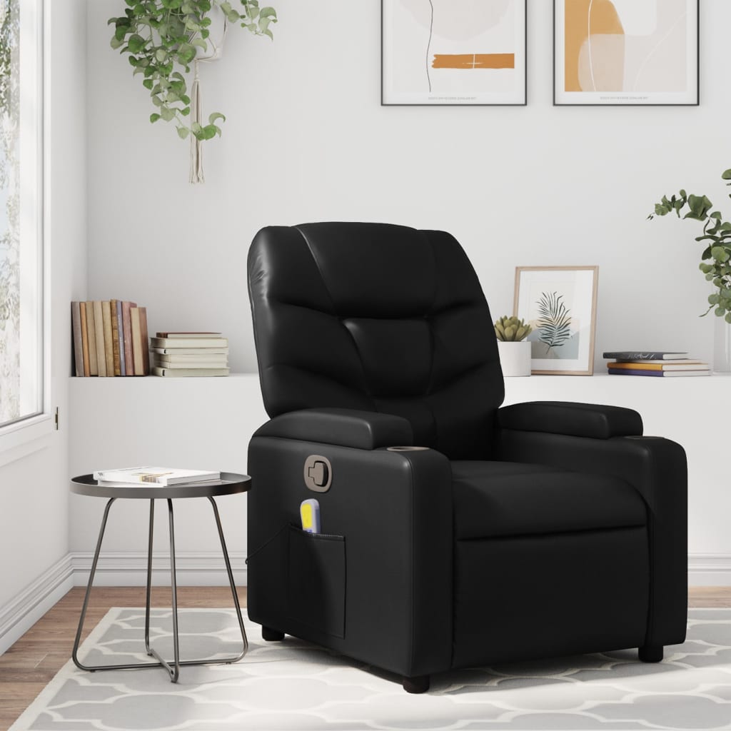 vidaXL Massage Recliner Chair Black Faux Leather-0