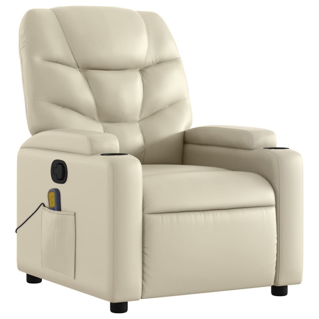 vidaXL Massage Recliner Chair Cream Faux Leather-0