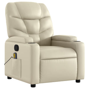 vidaXL Massage Recliner Chair Cream Faux Leather-0