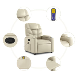 vidaXL Massage Recliner Chair Cream Faux Leather-2