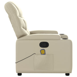 vidaXL Massage Recliner Chair Cream Faux Leather-4