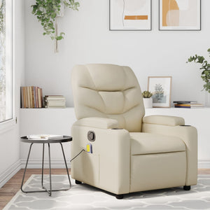 vidaXL Massage Recliner Chair Cream Faux Leather-5