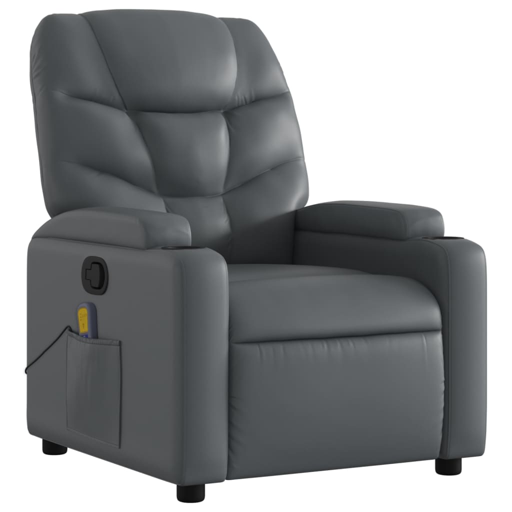 vidaXL Massage Recliner Chair Gray Faux Leather-0