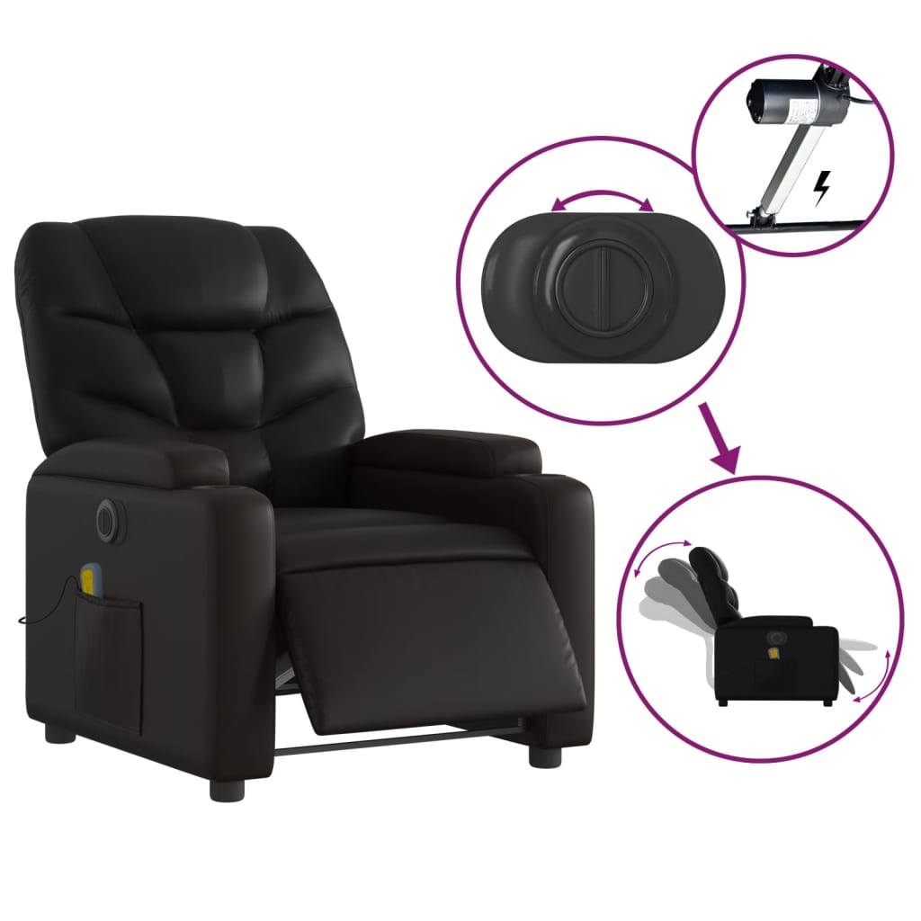 vidaXL Electric Massage Recliner Chair Black Faux Leather-3