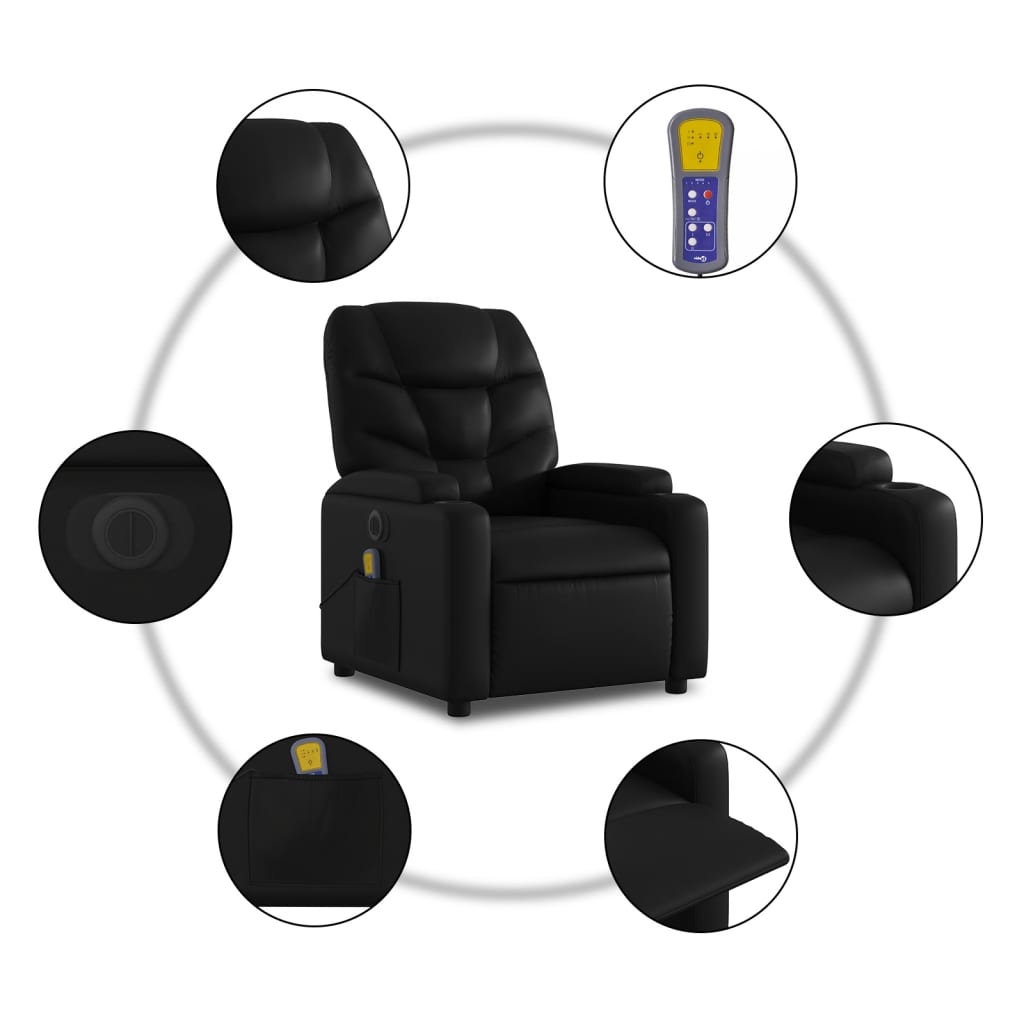 vidaXL Electric Massage Recliner Chair Black Faux Leather-5
