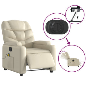 vidaXL Electric Massage Recliner Chair Cream Faux Leather-3