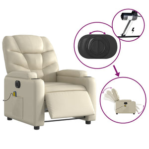 vidaXL Electric Massage Recliner Chair Cream Faux Leather-5