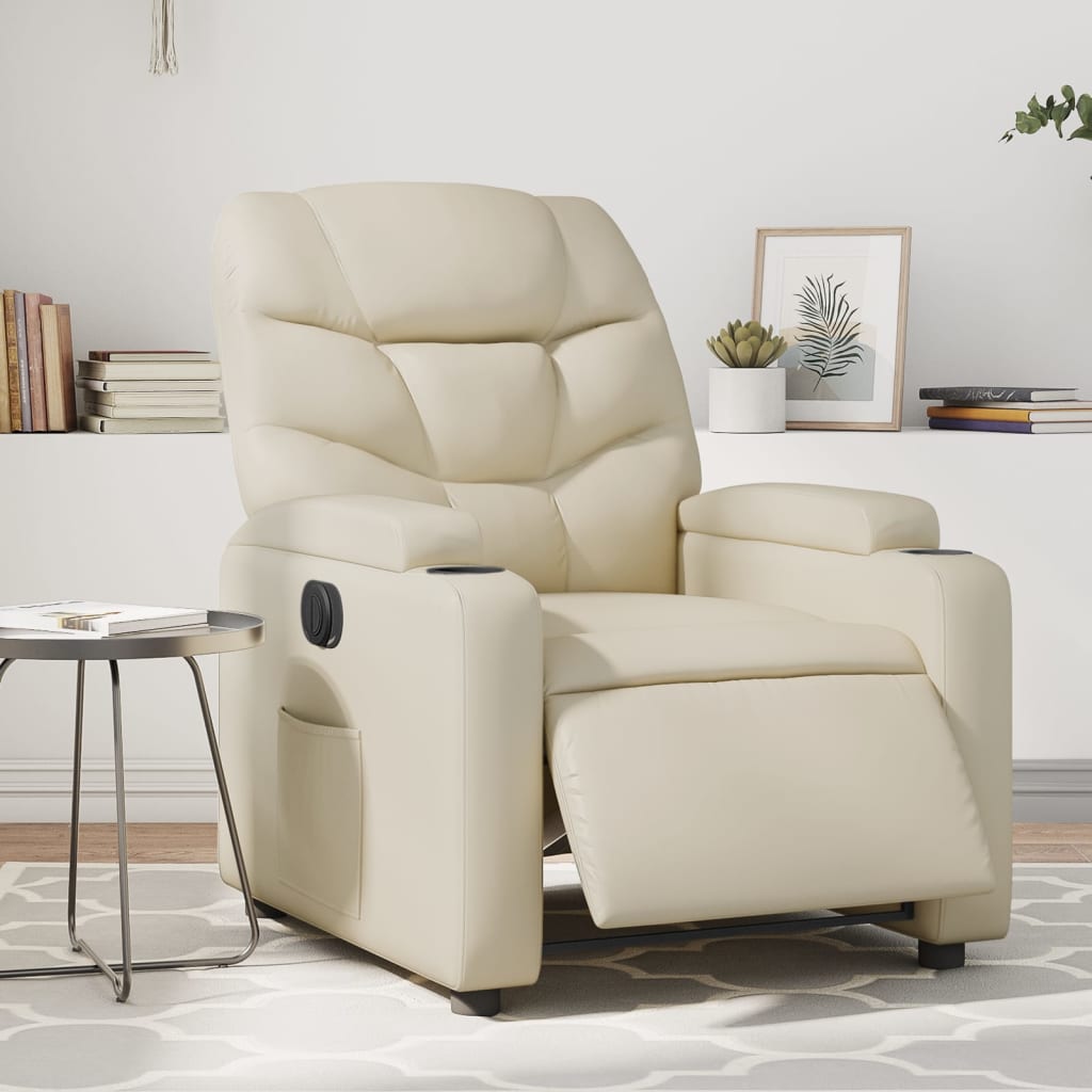 vidaXL Electric Massage Recliner Chair Cream Faux Leather-0