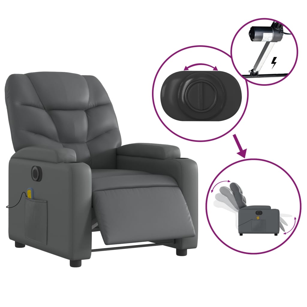 vidaXL Electric Massage Recliner Chair Gray Faux Leather-3