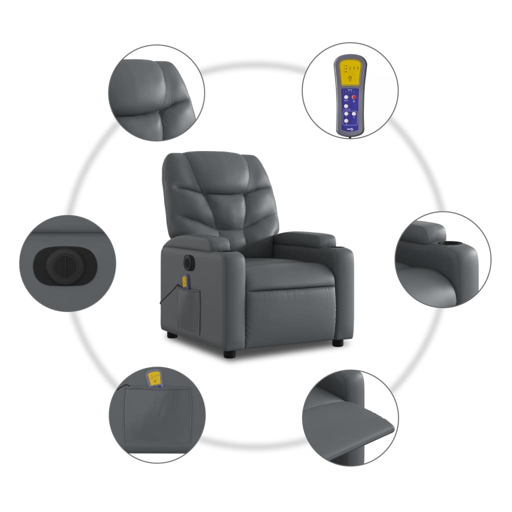 vidaXL Electric Massage Recliner Chair Gray Faux Leather-5