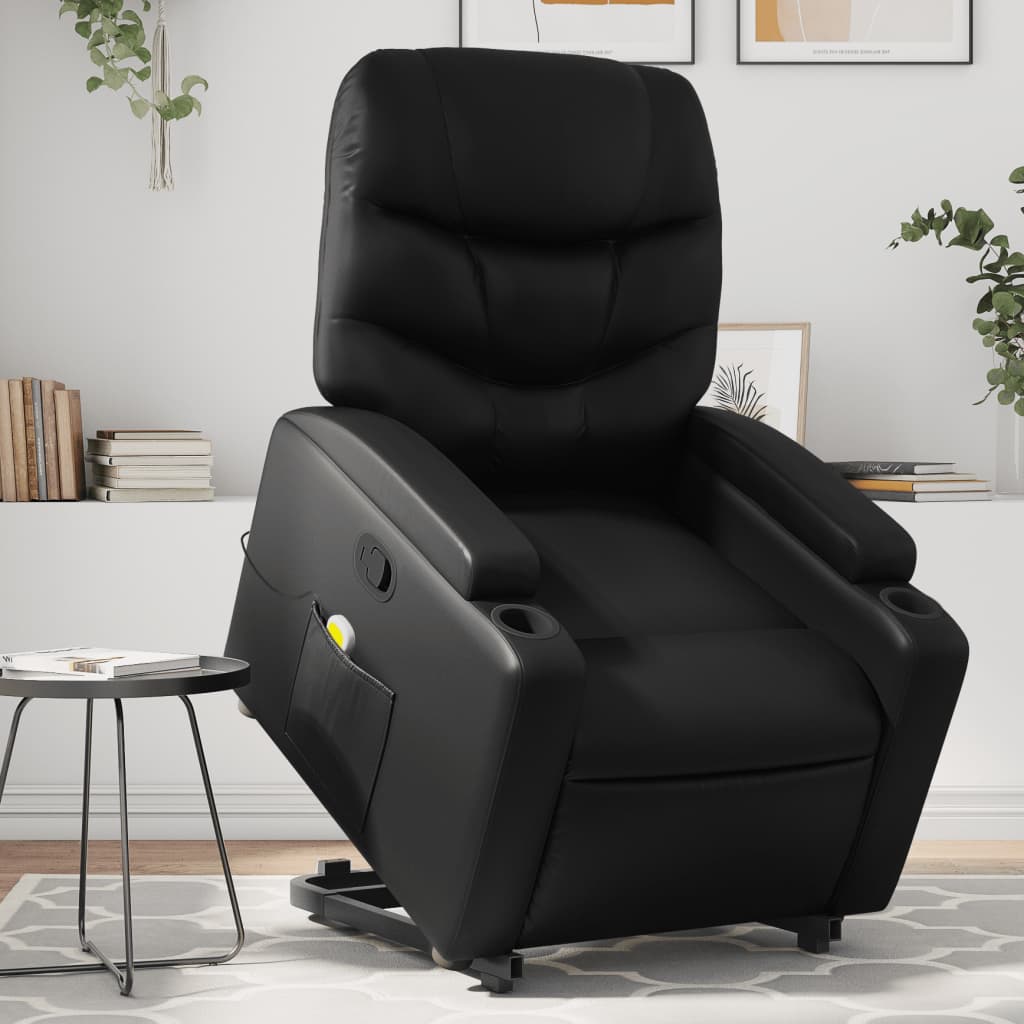 vidaXL Stand up Massage Recliner Chair Black Faux Leather-0