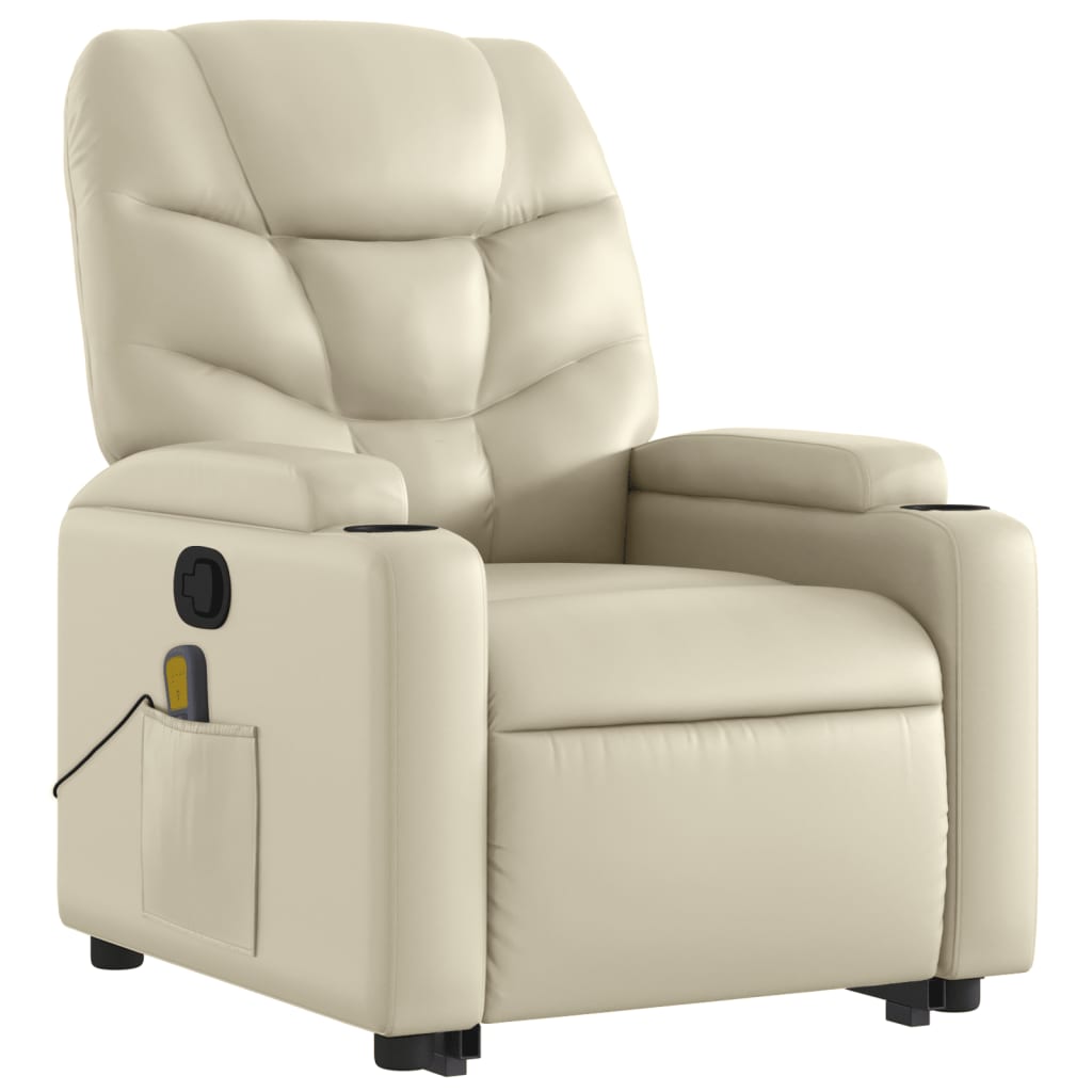 vidaXL Stand up Massage Recliner Chair Cream Faux Leather-1