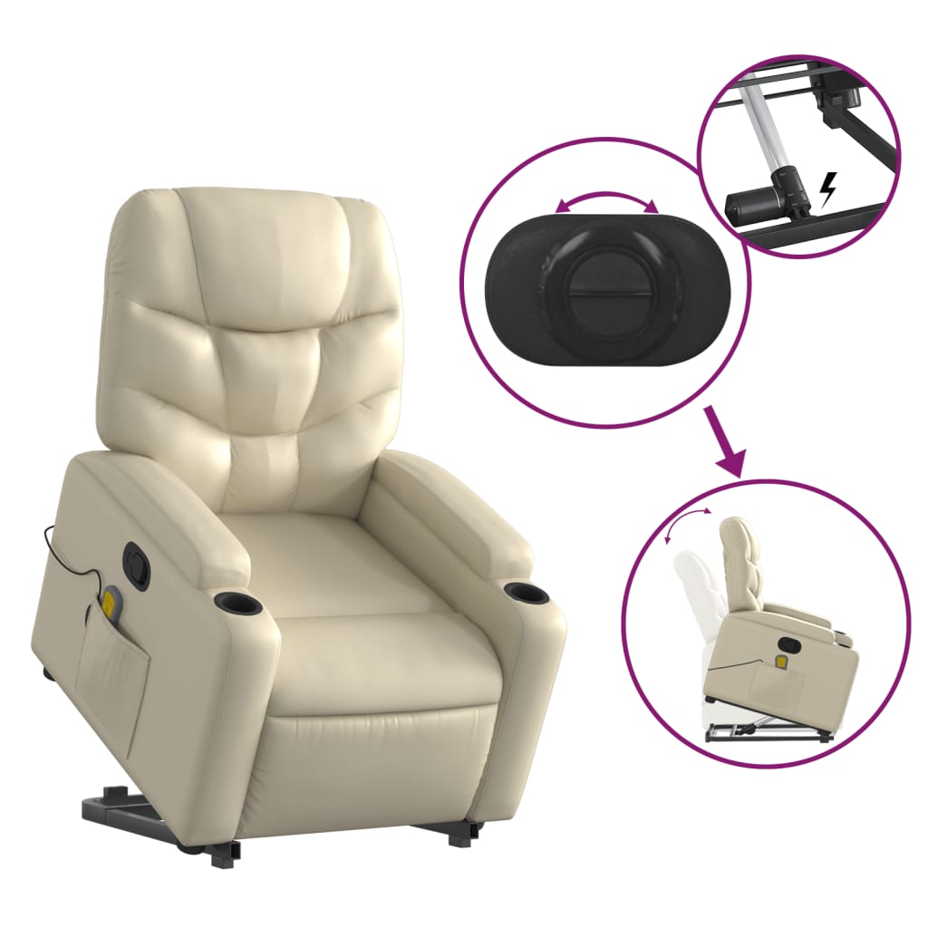 vidaXL Stand up Massage Recliner Chair Cream Faux Leather-3