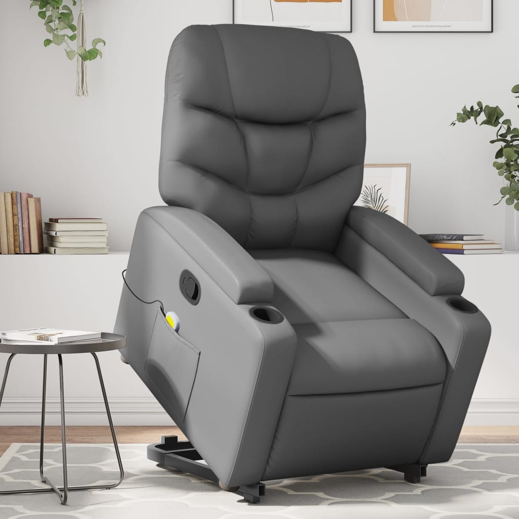 vidaXL Stand up Massage Recliner Chair Gray Faux Leather-0