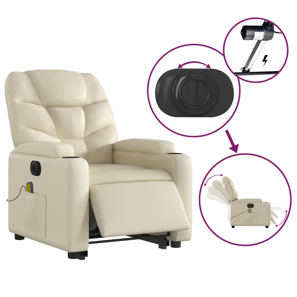 vidaXL Electric Stand up Massage Recliner Chair Cream Faux Leather-3