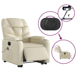 vidaXL Electric Stand up Massage Recliner Chair Cream Faux Leather-3