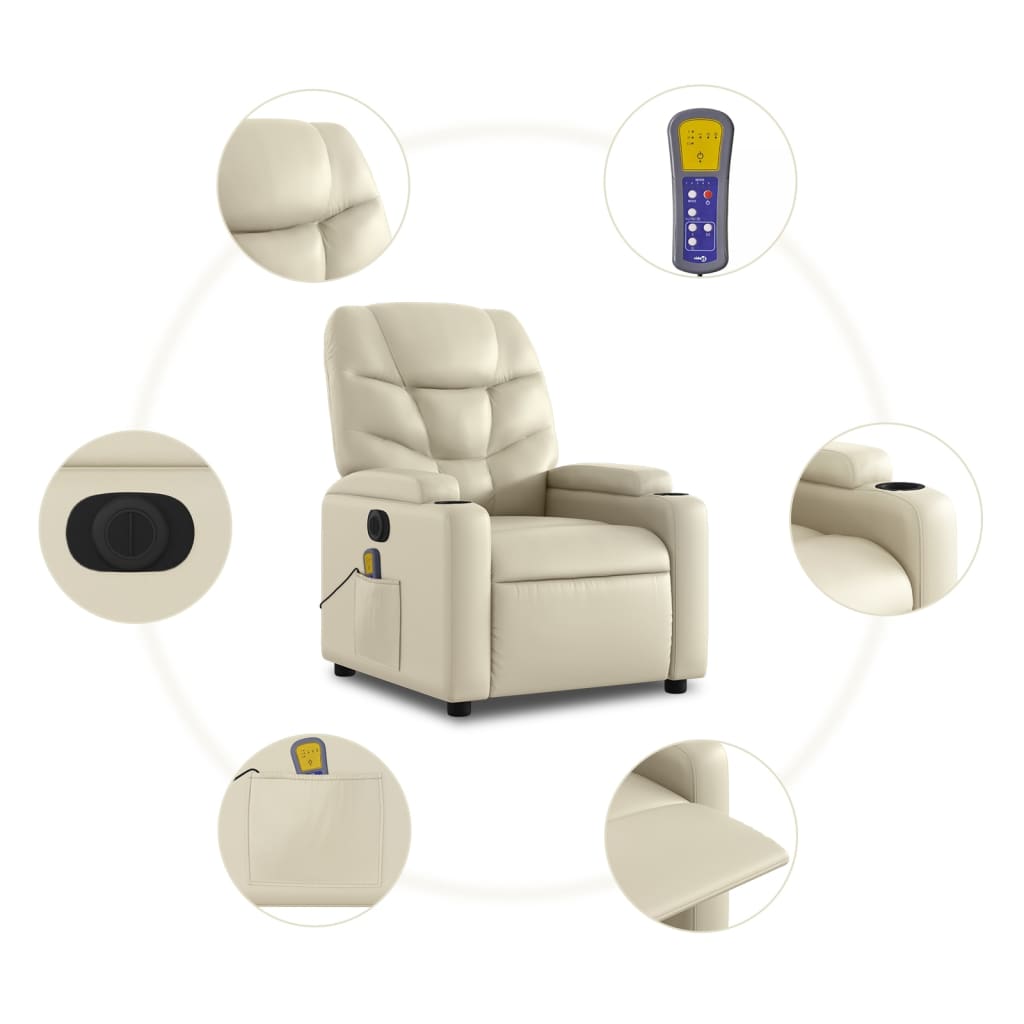 vidaXL Electric Stand up Massage Recliner Chair Cream Faux Leather-5