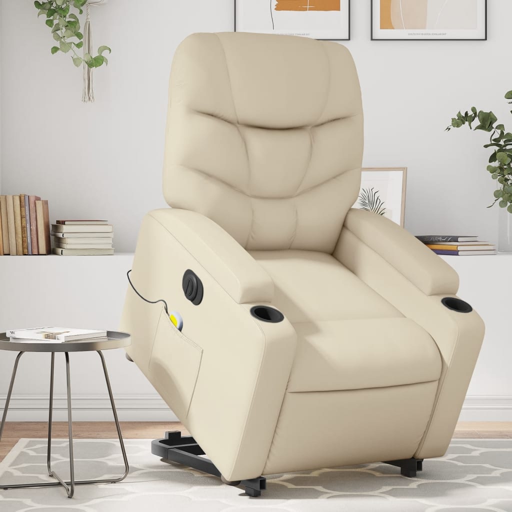 vidaXL Electric Stand up Massage Recliner Chair Cream Faux Leather-0