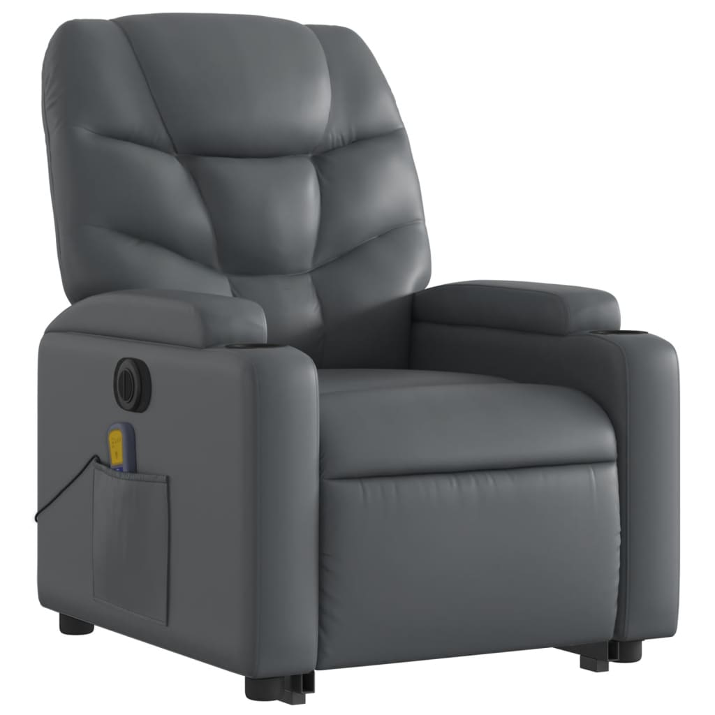 vidaXL Electric Stand up Massage Recliner Chair Gray Faux Leather-1