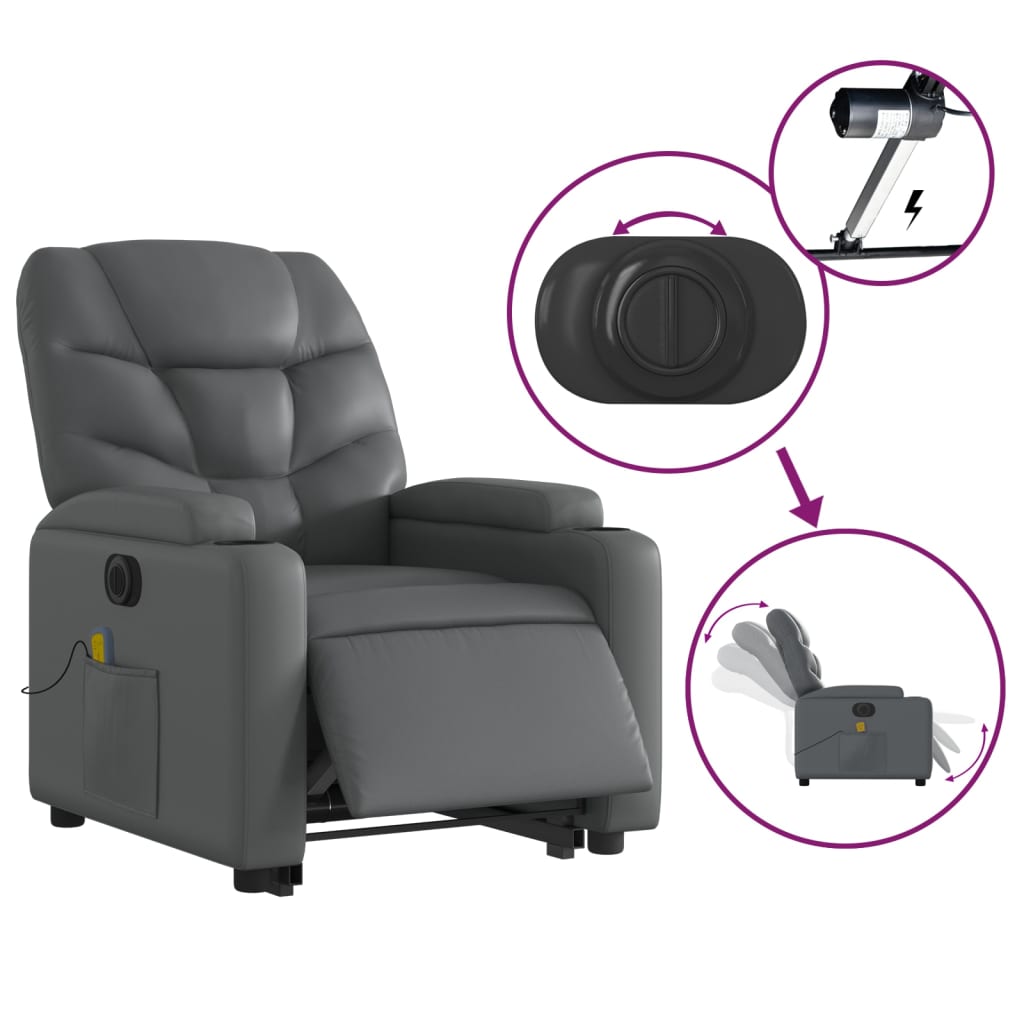 vidaXL Electric Stand up Massage Recliner Chair Gray Faux Leather-3