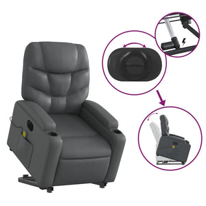 vidaXL Electric Stand up Massage Recliner Chair Gray Faux Leather-7