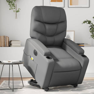 vidaXL Electric Stand up Massage Recliner Chair Gray Faux Leather-0