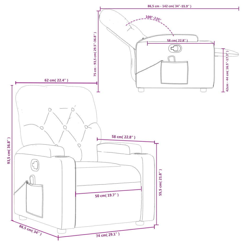 vidaXL Massage Recliner Chair Light Gray Fabric-7