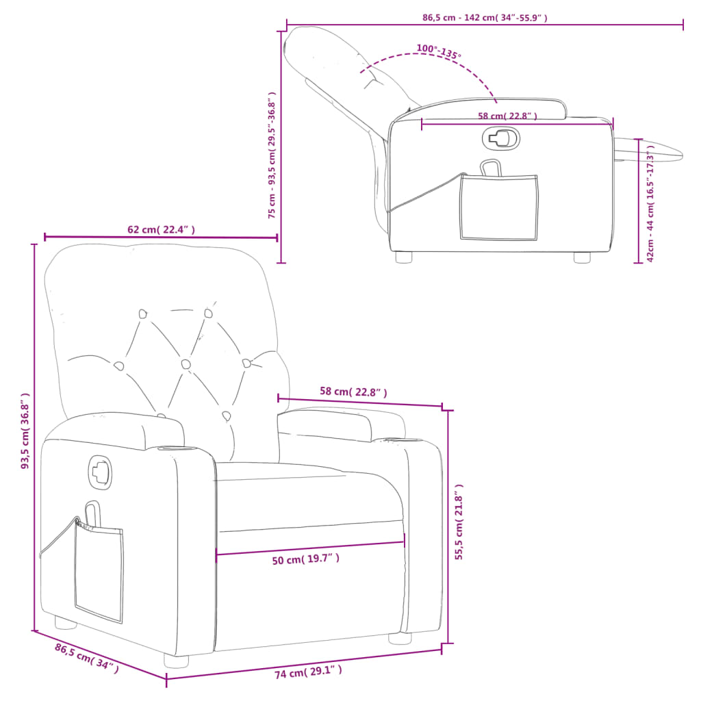 vidaXL Massage Recliner Chair Dark Gray Fabric-8