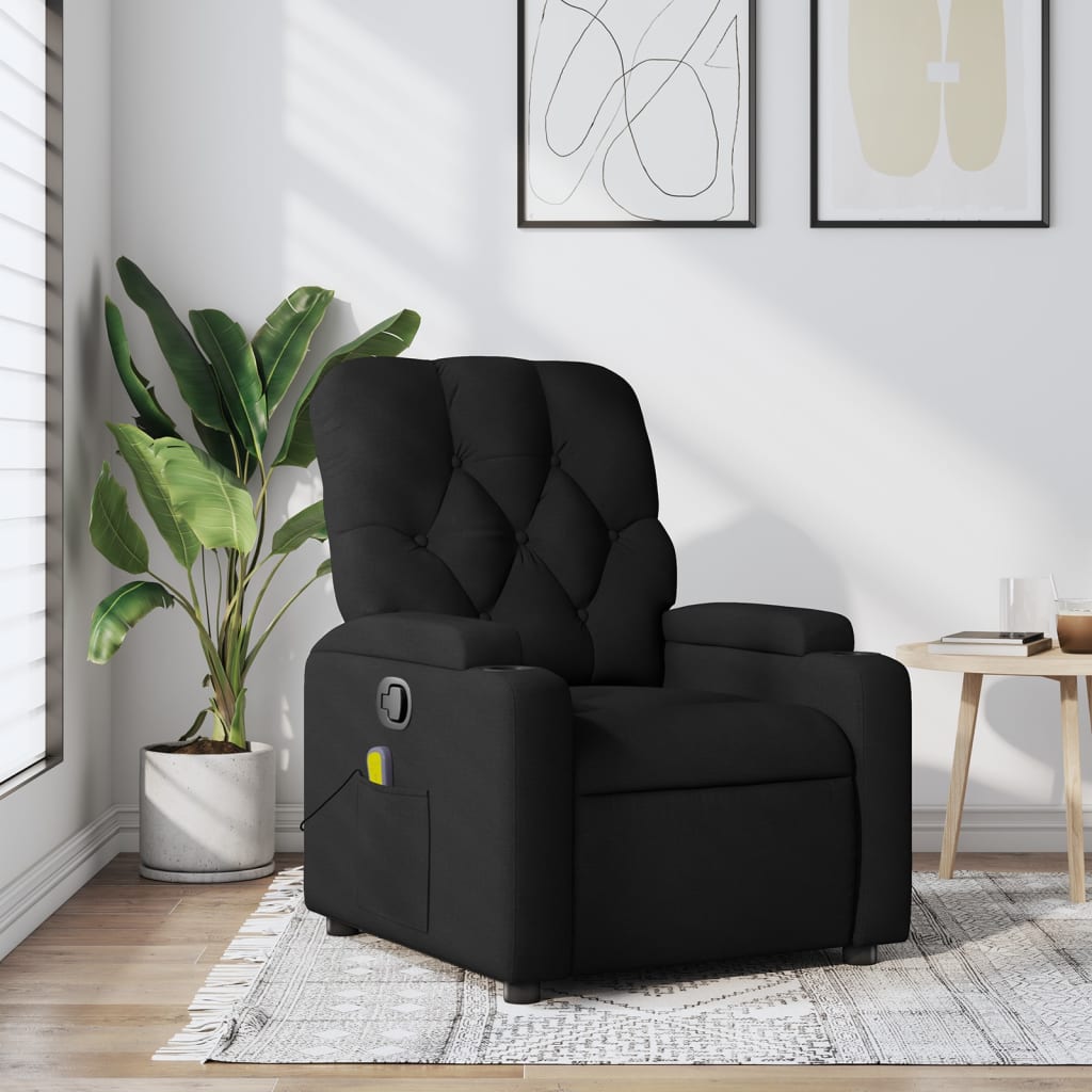 vidaXL Massage Recliner Chair Black Fabric-0