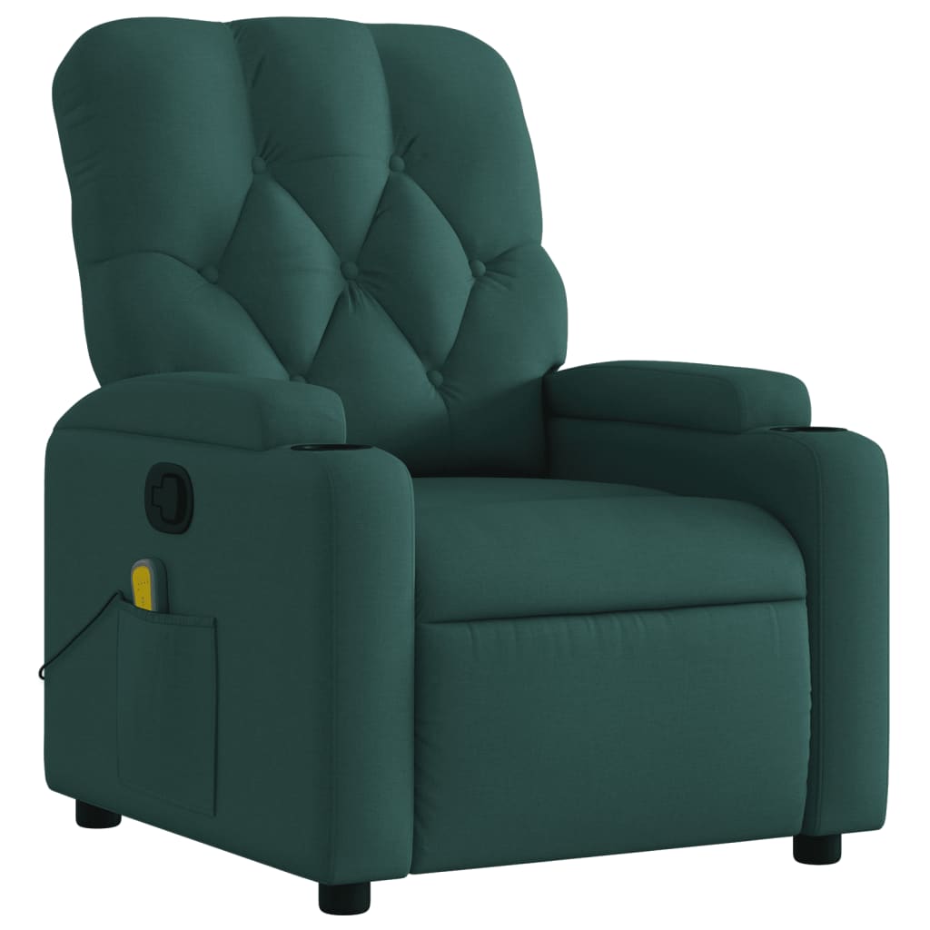 vidaXL Massage Recliner Chair Dark Green Fabric-1