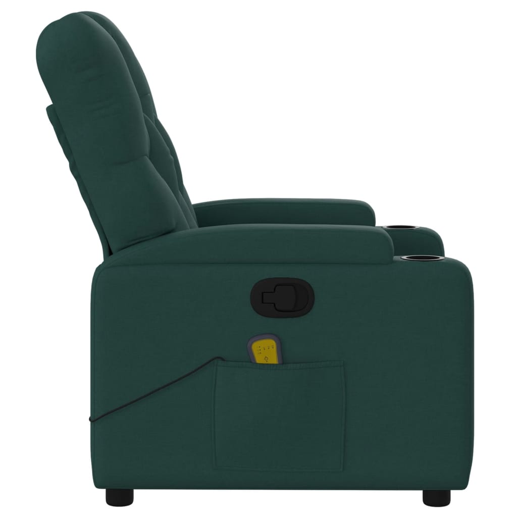 vidaXL Massage Recliner Chair Dark Green Fabric-6