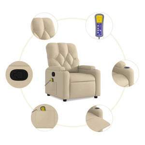 vidaXL Massage Recliner Chair Cream Fabric-4