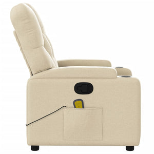 vidaXL Massage Recliner Chair Cream Fabric-6