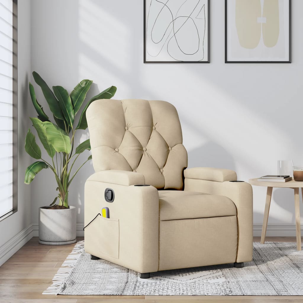 vidaXL Massage Recliner Chair Cream Fabric-0