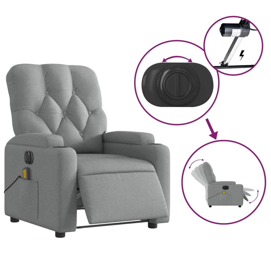 vidaXL Electric Massage Recliner Chair Light Gray Fabric-3