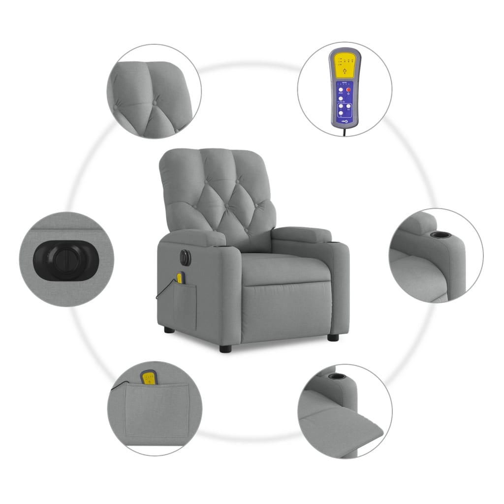 vidaXL Electric Massage Recliner Chair Light Gray Fabric-4