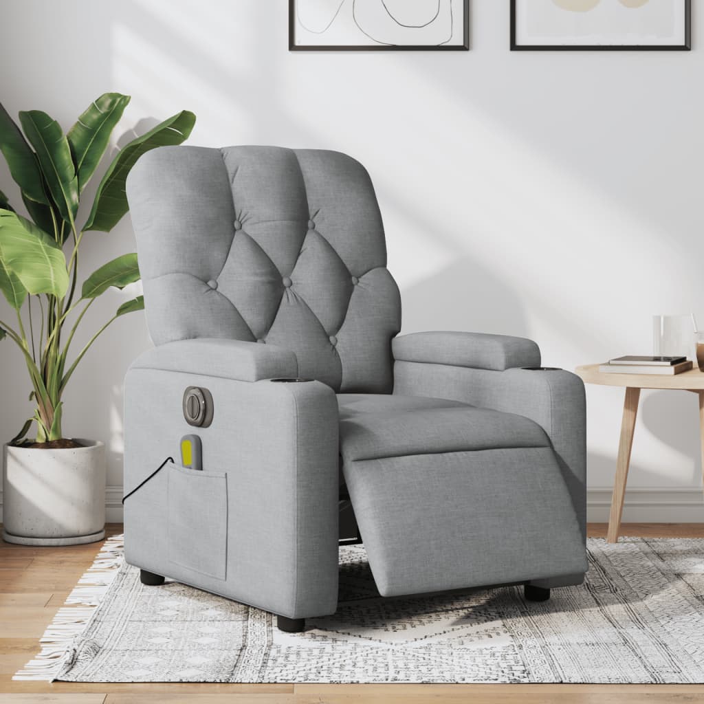 vidaXL Electric Massage Recliner Chair Light Gray Fabric-0