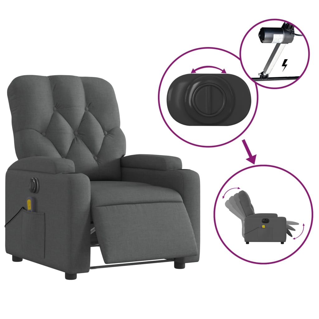 vidaXL Electric Massage Recliner Chair Dark Gray Fabric-3