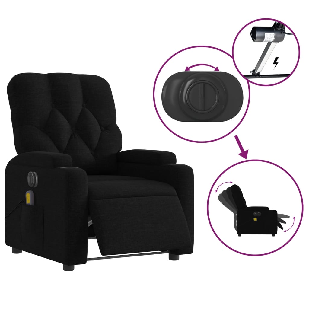 vidaXL Electric Massage Recliner Chair Black Fabric-3