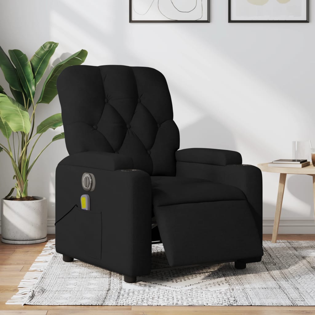 vidaXL Electric Massage Recliner Chair Black Fabric-0