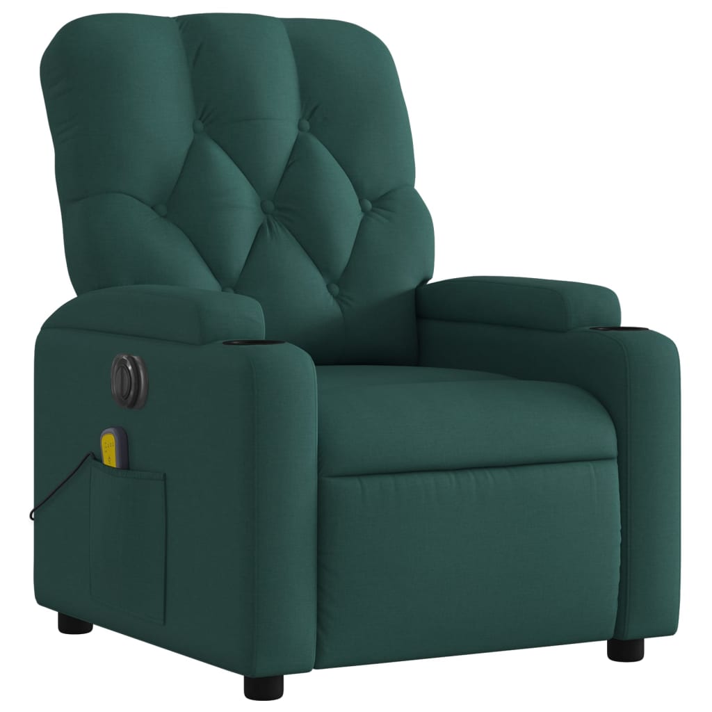 vidaXL Electric Massage Recliner Chair Dark Green Fabric-1