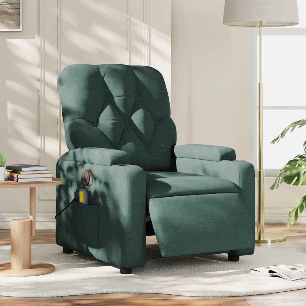 vidaXL Electric Massage Recliner Chair Dark Green Fabric-0