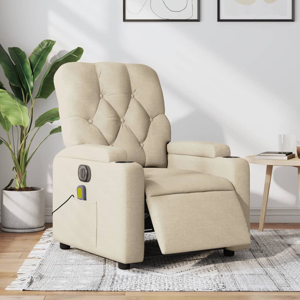 vidaXL Electric Massage Recliner Chair Cream Fabric-0