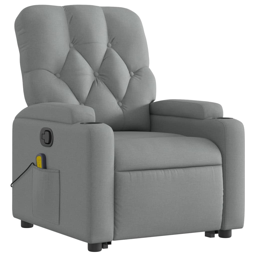 vidaXL Stand up Massage Recliner Chair Light Gray Fabric-6