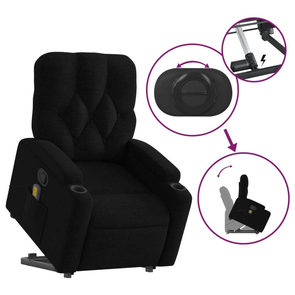 vidaXL Stand up Massage Recliner Chair Black Fabric-3