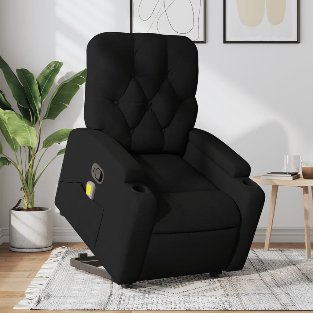 vidaXL Stand up Massage Recliner Chair Black Fabric-0