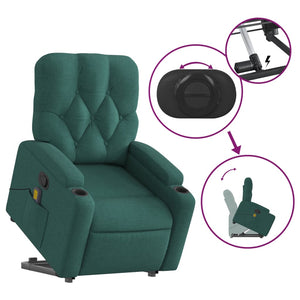 vidaXL Stand up Massage Recliner Chair Dark Green Fabric-2