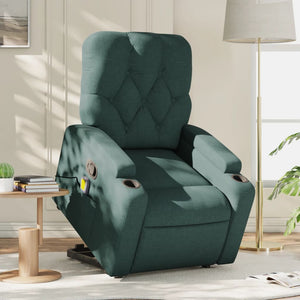 vidaXL Stand up Massage Recliner Chair Dark Green Fabric-0