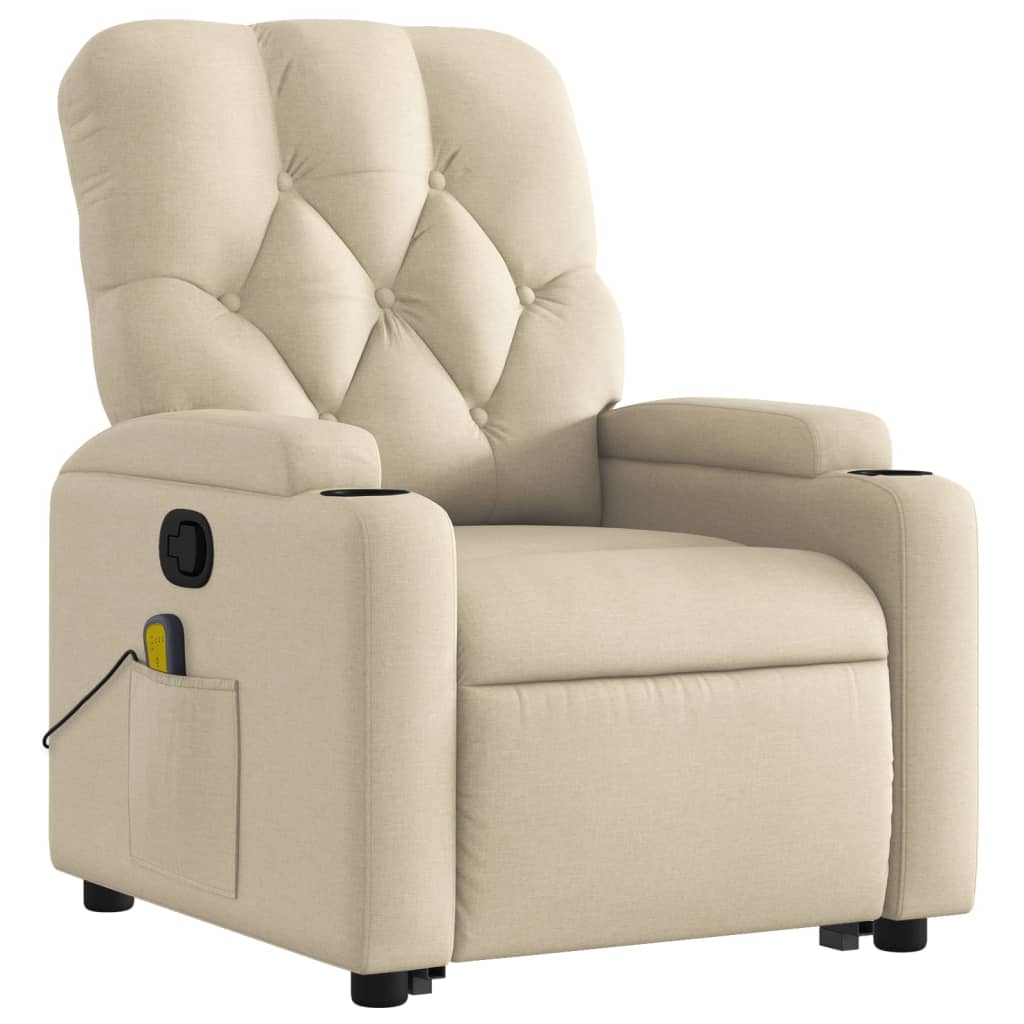 vidaXL Stand up Massage Recliner Chair Cream Fabric-1