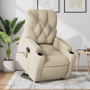 vidaXL Stand up Massage Recliner Chair Cream Fabric-0